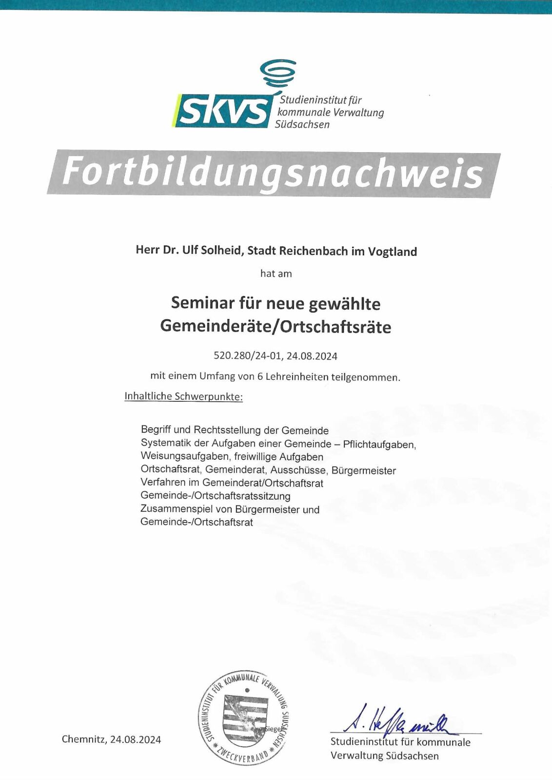 Fortbildungsnachweis